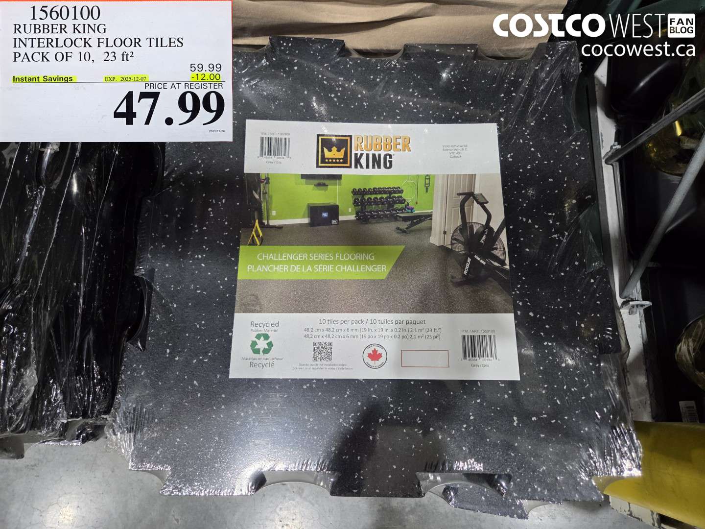 1560100 RUBBER KING INTERLOCK FLOOR TILES PACK OF 10 23FT2 ($12.00 INSTANT SAVINGS EXPIRES ON 2025-12-07) $47.99