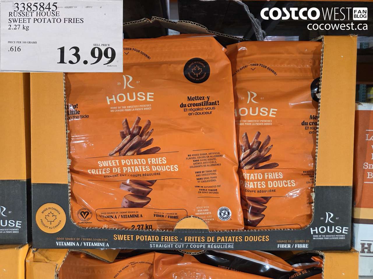 3385845 RUSSET HOUSE SWEET POTATO FRIES 2.27KG $13.99