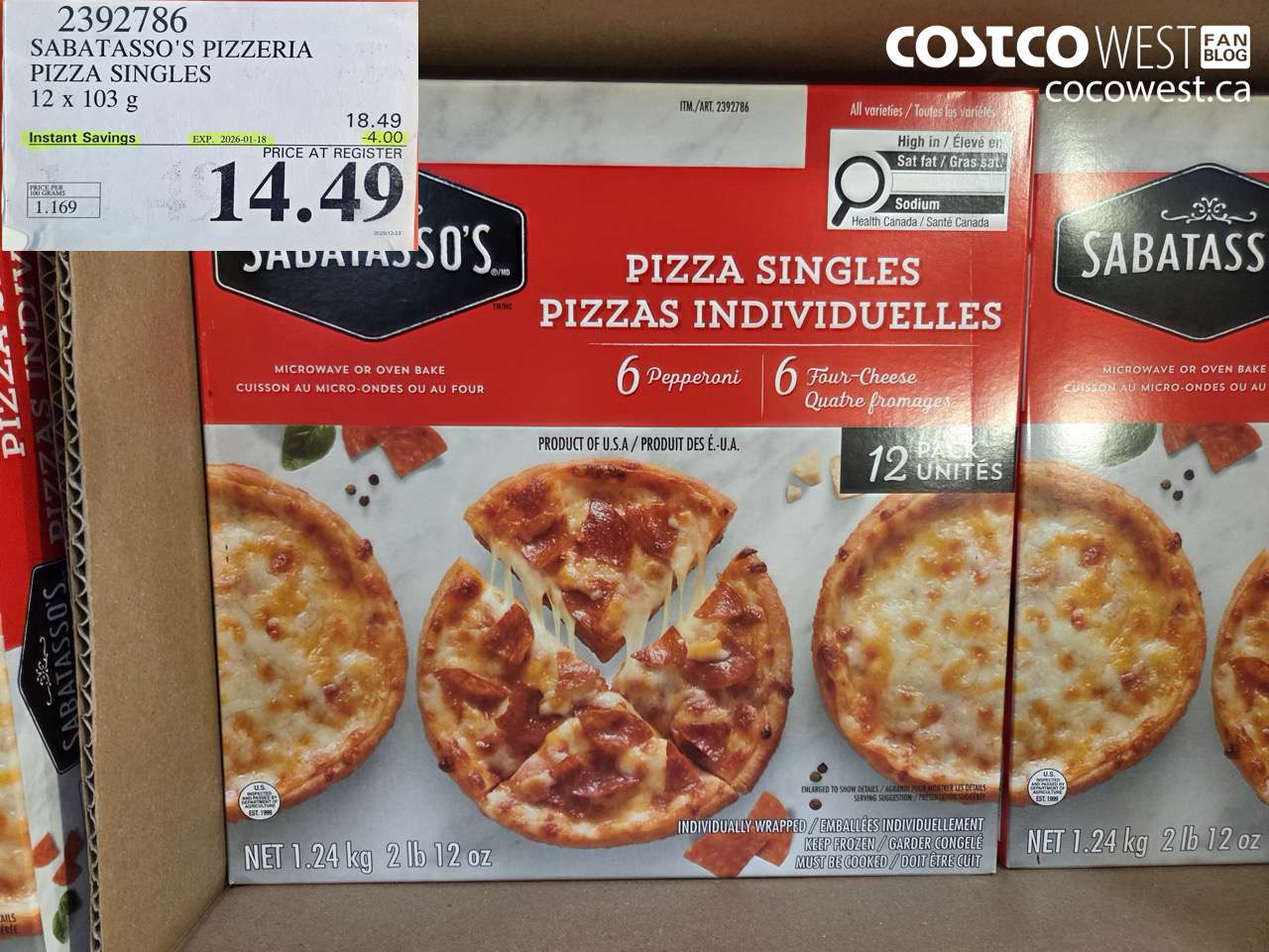 2392786 SABATASSO'S PIZZERIA PIZZA SINGLES 12 X 103G ($4.00 INSTANT SAVINGS EXPIRES ON 2026-01-18) $14.49