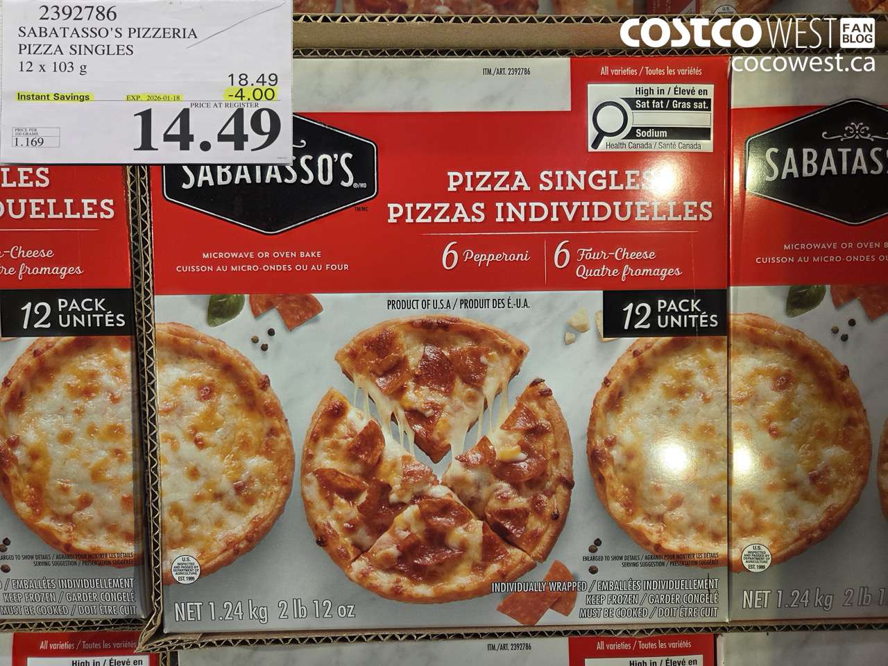 2392786 SABATASSO'S PIZZERIA PIZZA SINGLES 12 X 103G ($4.00 INSTANT SAVINGS EXPIRES ON 2026-01-18) $14.49