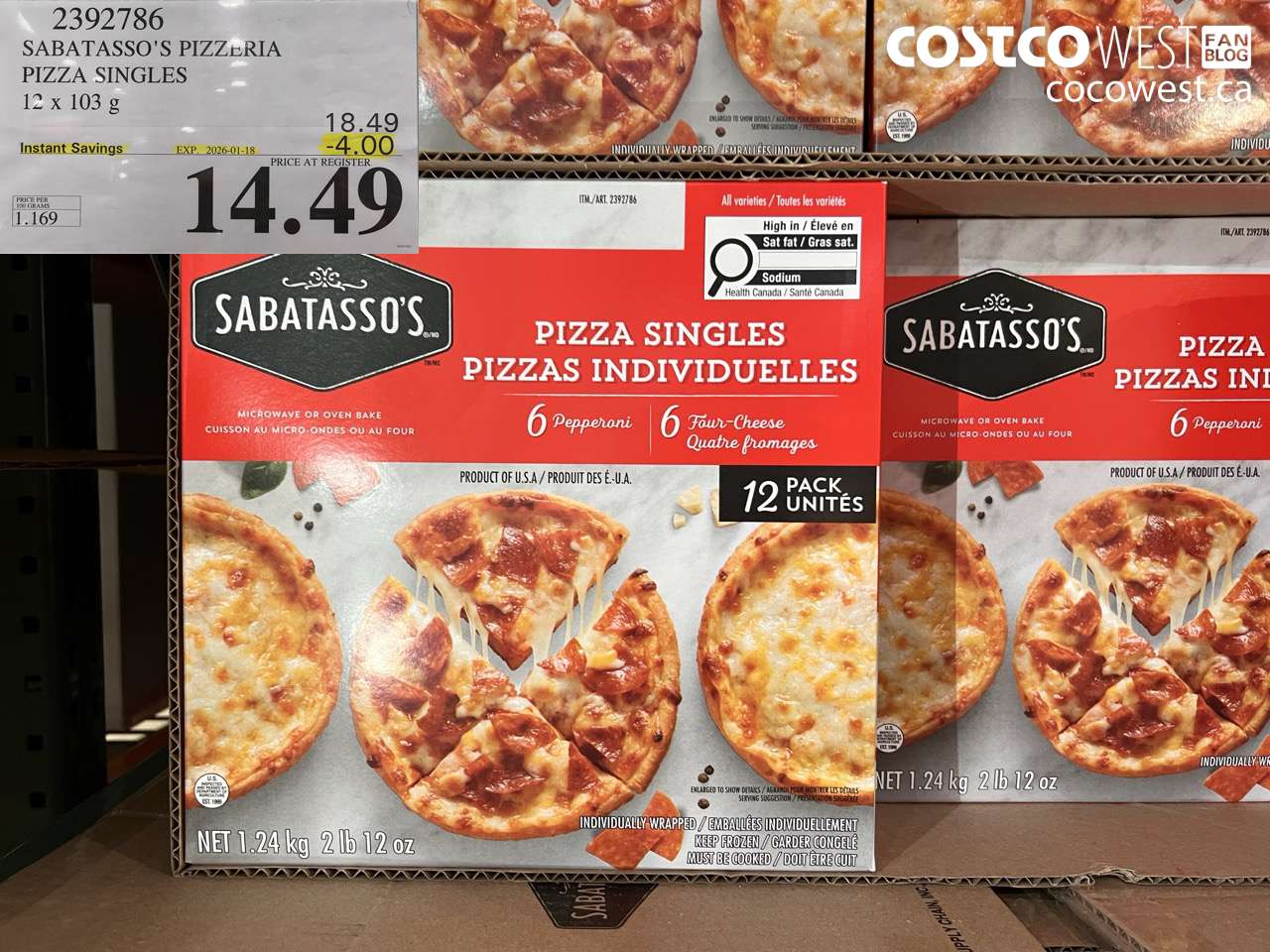 2392786 SABATASSO'S PIZZERIA PIZZA SINGLES 12 X 103G ($4.00 INSTANT SAVINGS EXPIRES ON 2026-01-18) $14.49