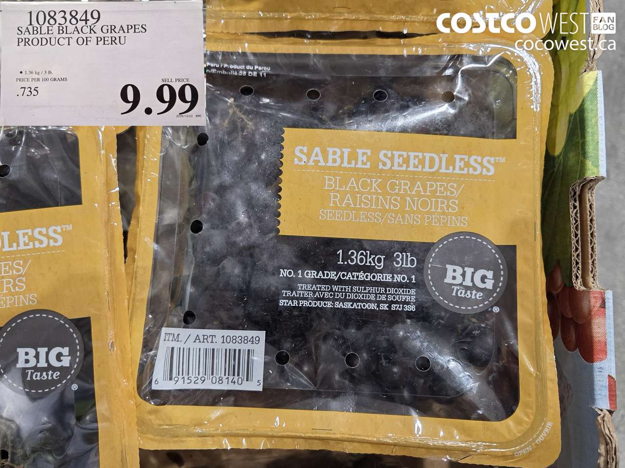 1083849 SABLE BLACK GRAPES PRODUCT OF PERU $9.99