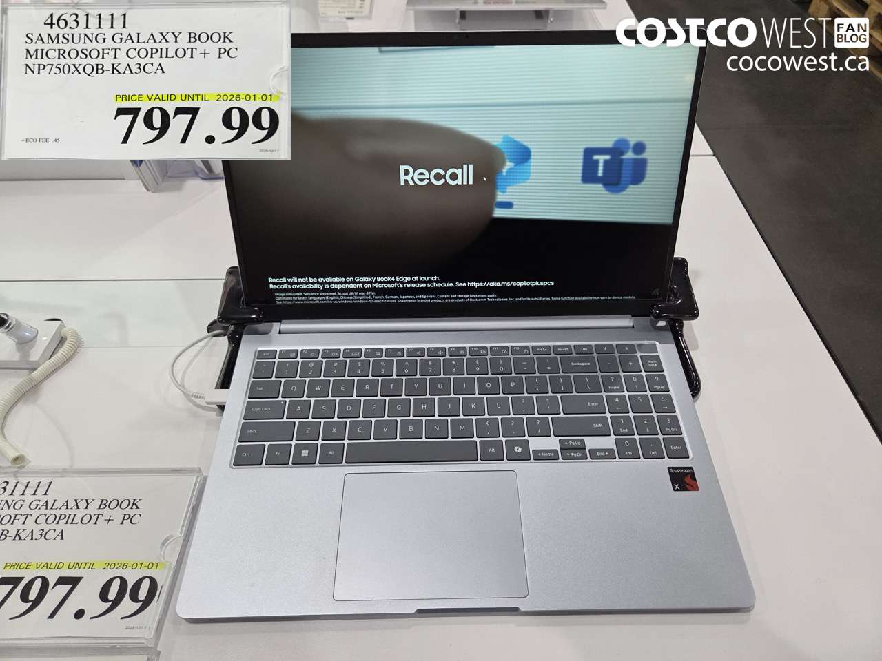 4631111 SAMSUNG GALAXY BOOK MICROSOFT COPILOT + PC NP750XQB-KA3CA (EXPIRES ON 2026-01-01) $797.99