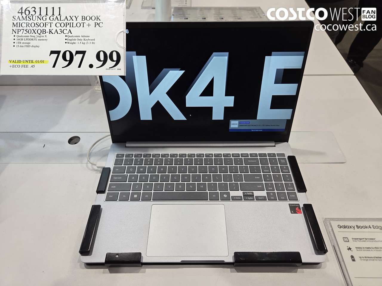 4631111 SAMSUNG GALAXY BOOK MICROSOFT COPILOT + PC NP750XQB-KA3CA (EXPIRES ON 2026-01-01) $797.99