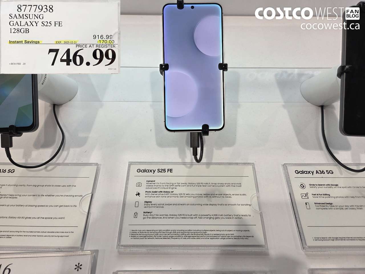 8777938 SAMSUNG GALAXY S25 FE 128GB ($170.00 INSTANT SAVINGS EXPIRES ON 2025-12-21) $746.99
