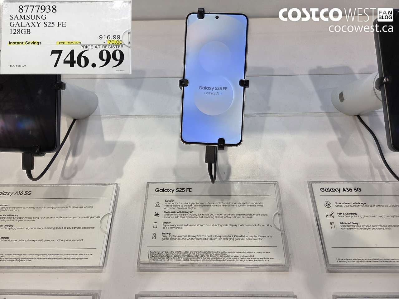 8777938 SAMSUNG GALAXY S25 FE 128GB ($170.00 INSTANT SAVINGS EXPIRES ON 2025-12-21) $746.99