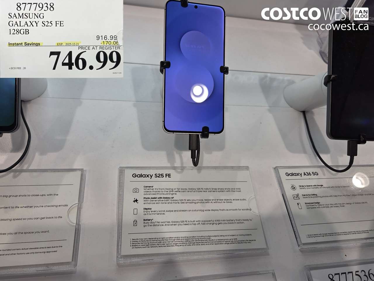 8777938 SAMSUNG GALAXY S25 FE 128GB ($170.00 INSTANT SAVINGS EXPIRES ON 2025-12-21) $746.99