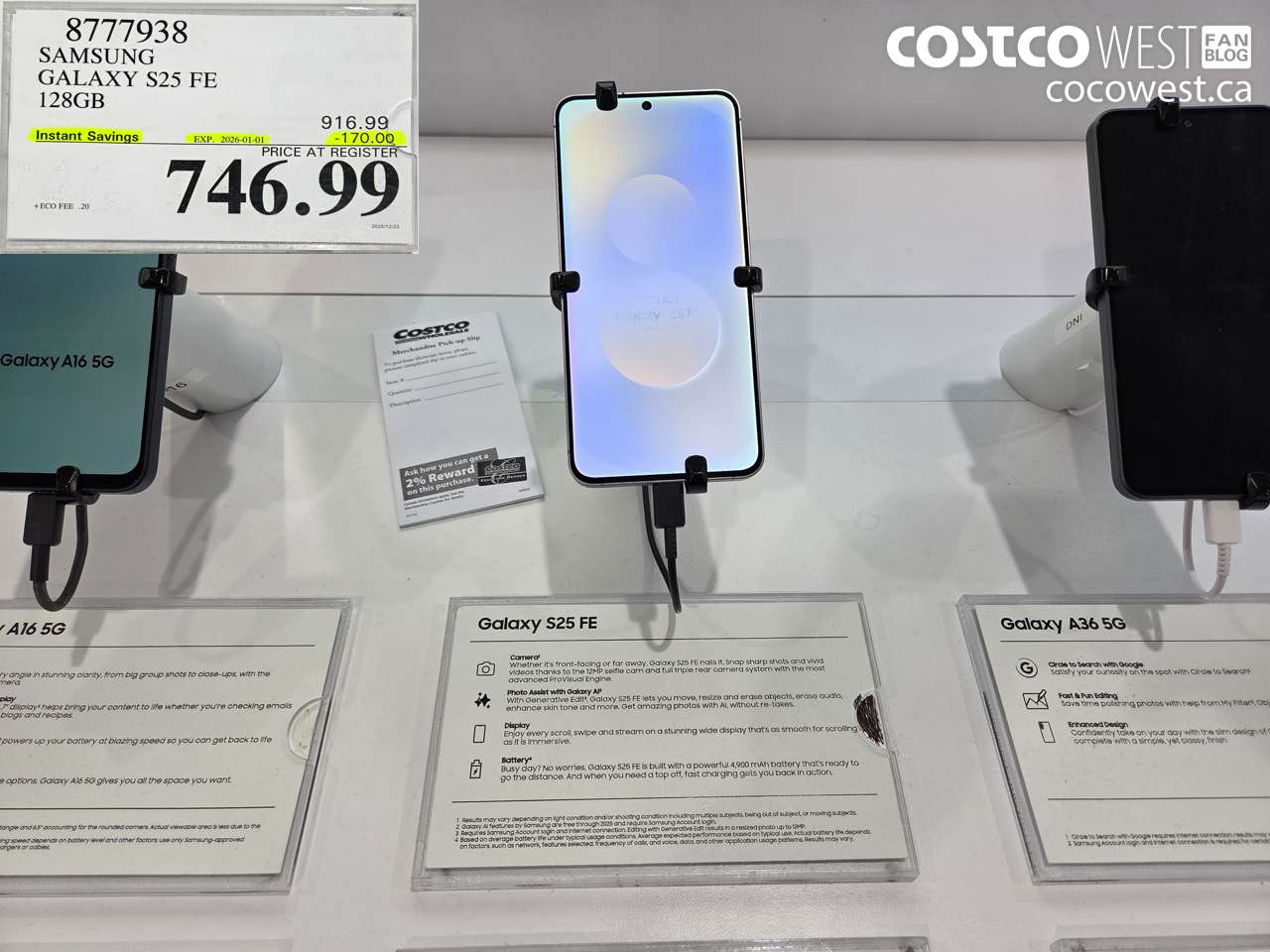 8777938 SAMSUNG GALAXY S25 FE 128GB ($170.00 INSTANT SAVINGS EXPIRES ON 2026-01-01) $746.99