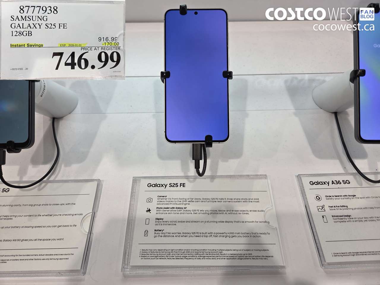 8777938 SAMSUNG GALAXY S25 FE 128GB ($170.00 INSTANT SAVINGS EXPIRES ON 2026-01-01) $746.99