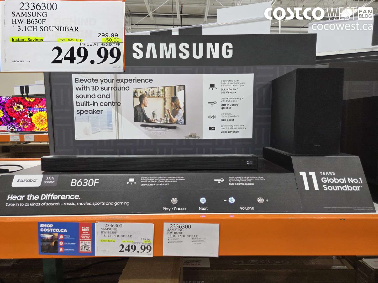 2336300 SAMSUNG HW-B630F 3.1CH SOUNDBAR ($50.00 INSTANT SAVINGS EXPIRES ON 2025-12-18) $249.99