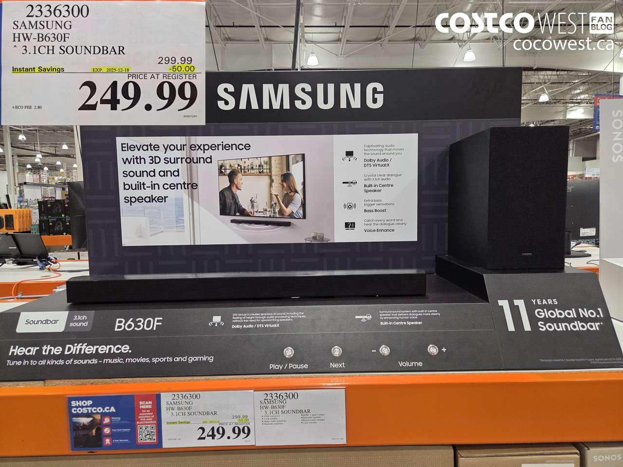 2336300 SAMSUNG HW-B630F 3.1CH SOUNDBAR ($50.00 INSTANT SAVINGS EXPIRES ON 2025-12-18) $249.99