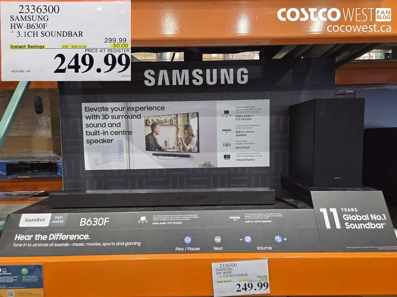 2336300 SAMSUNG HW-B630F 3.1CH SOUNDBAR ($50.00 INSTANT SAVINGS EXPIRES ON 2025-12-18) $249.99