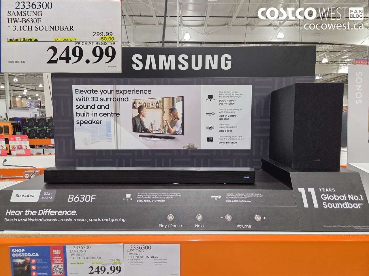 2336300 SAMSUNG HW-B630F 3.1CH SOUNDBAR ($50.00 INSTANT SAVINGS EXPIRES ON 2025-12-18) $249.99