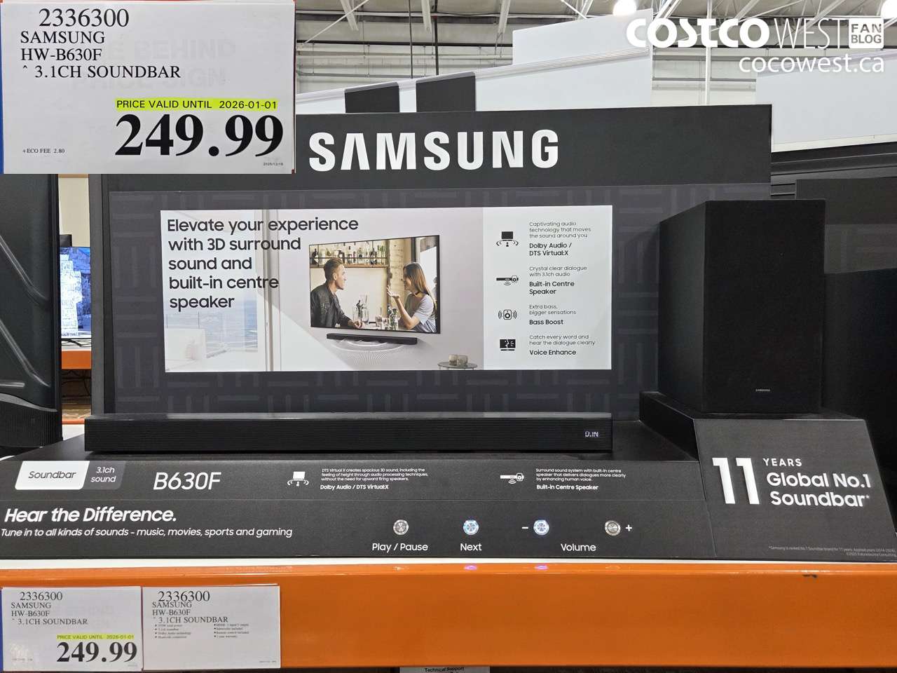 2336300 SAMSUNG HW-B630F 3.1CH SOUNDBAR (EXPIRES ON 2026-01-01) $249.99