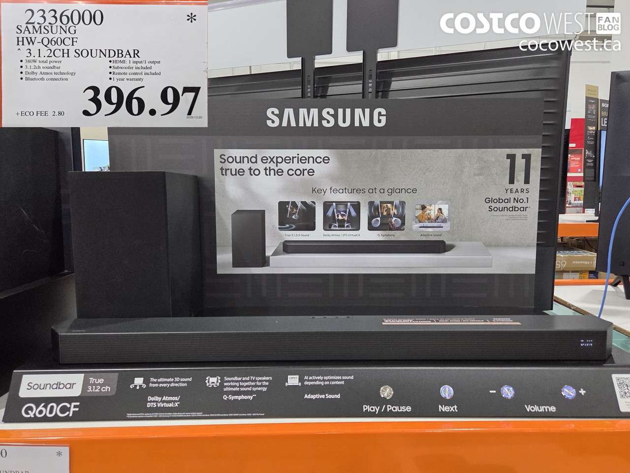 2336000 SAMSUNG HW-Q60CF 3.1.2CH SOUNDBAR $396.97