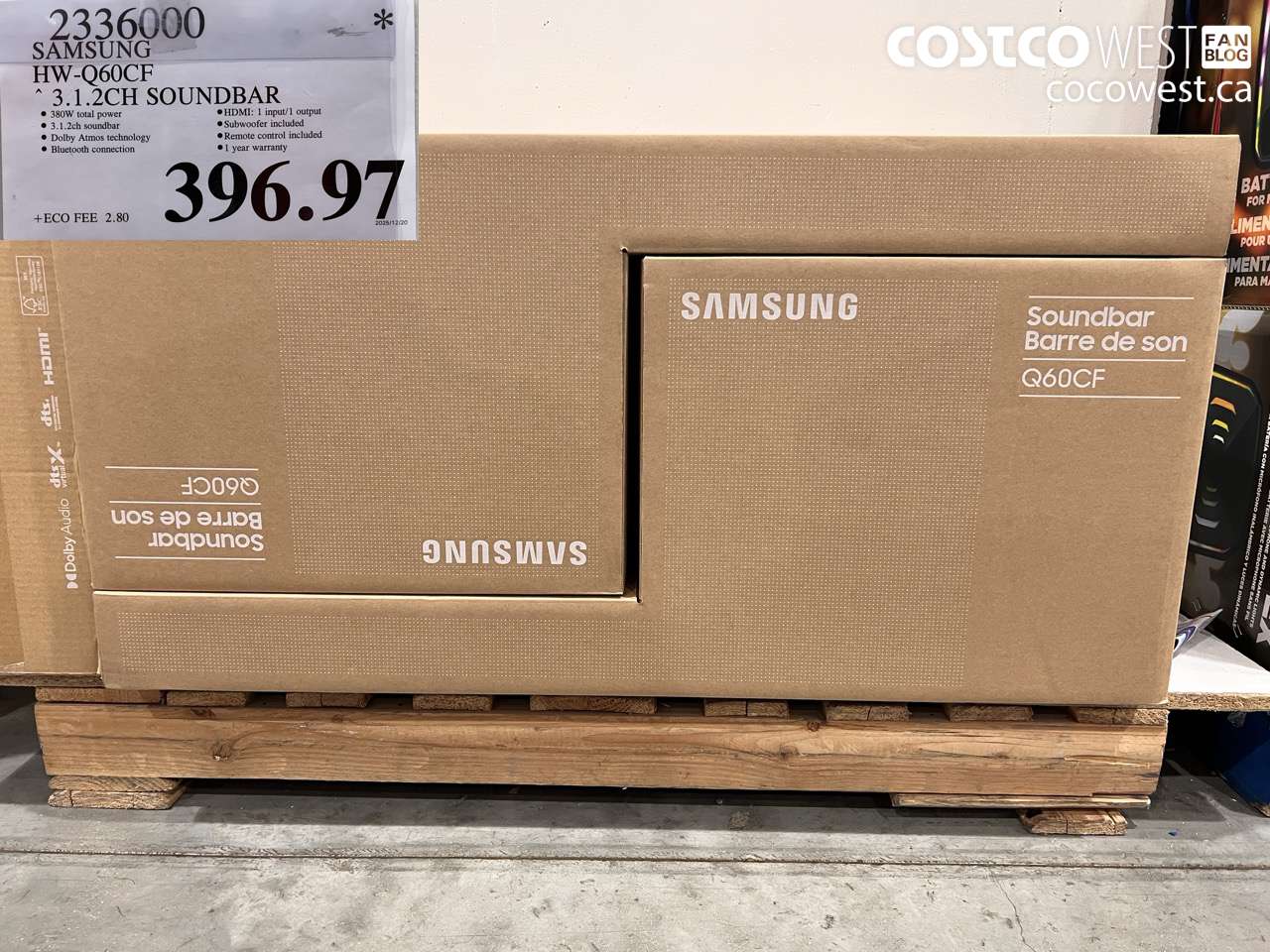 2336000 SAMSUNG HW-Q60CF 3.1.2CH SOUNDBAR $396.97