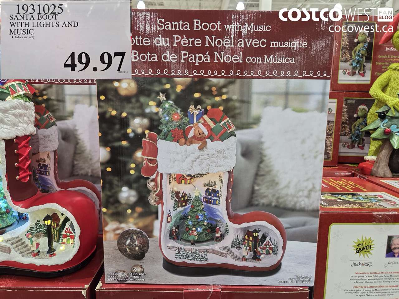 1931025 SANTA BOOT WITH LIGHTS AND MUSIC $49.97