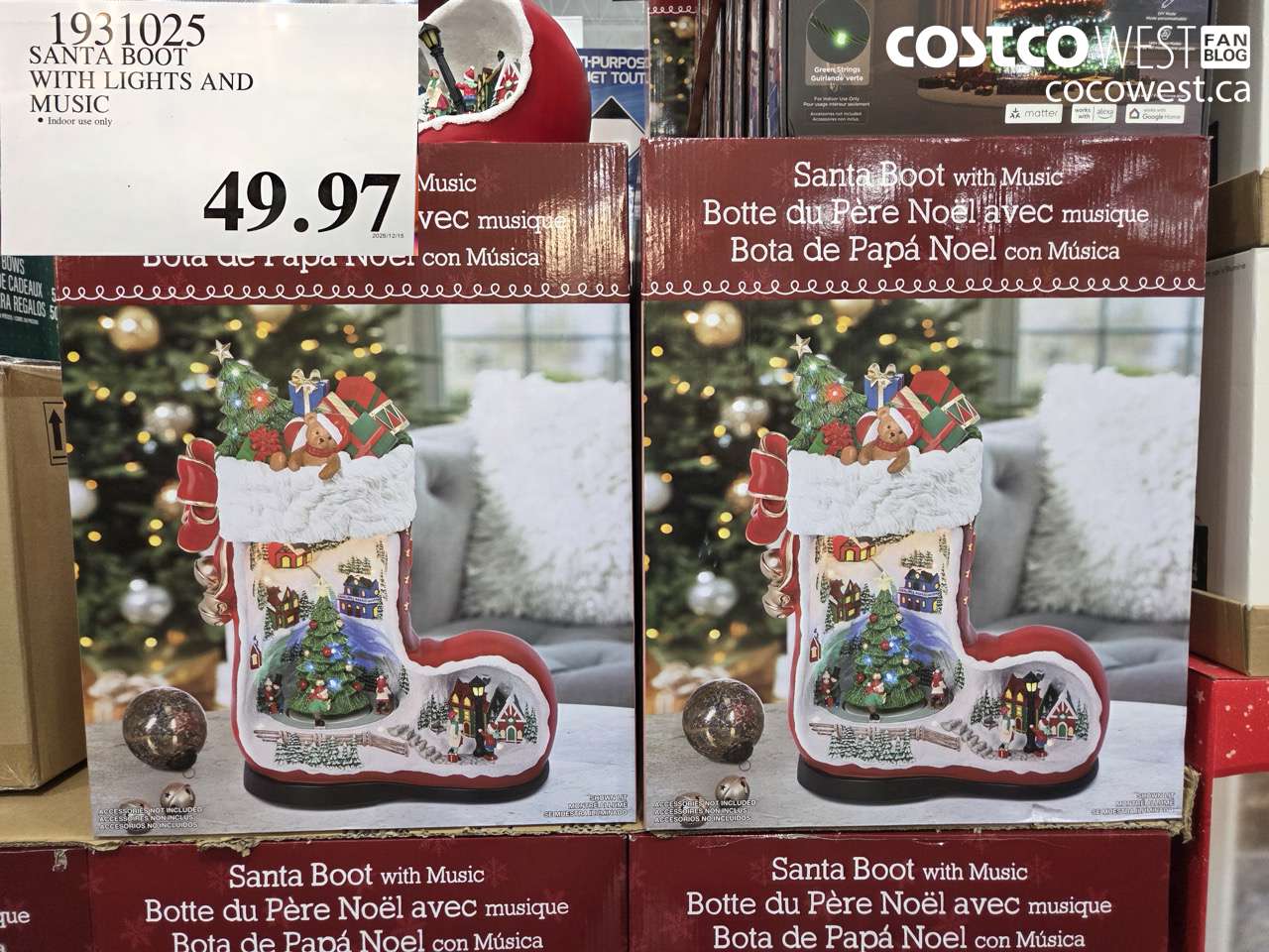 1931025 SANTA BOOT WITH LIGHTS AND MUSIC $49.97
