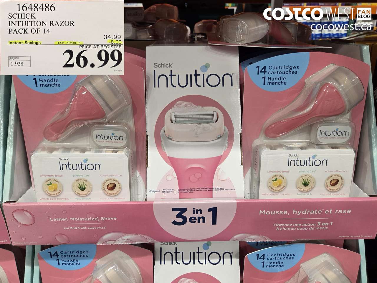 1648486 SCHICK INTUITION 14 CARTRIDGES + RAZOR ($8.00 INSTANT SAVINGS EXPIRES ON 2026-01-18) $26.99