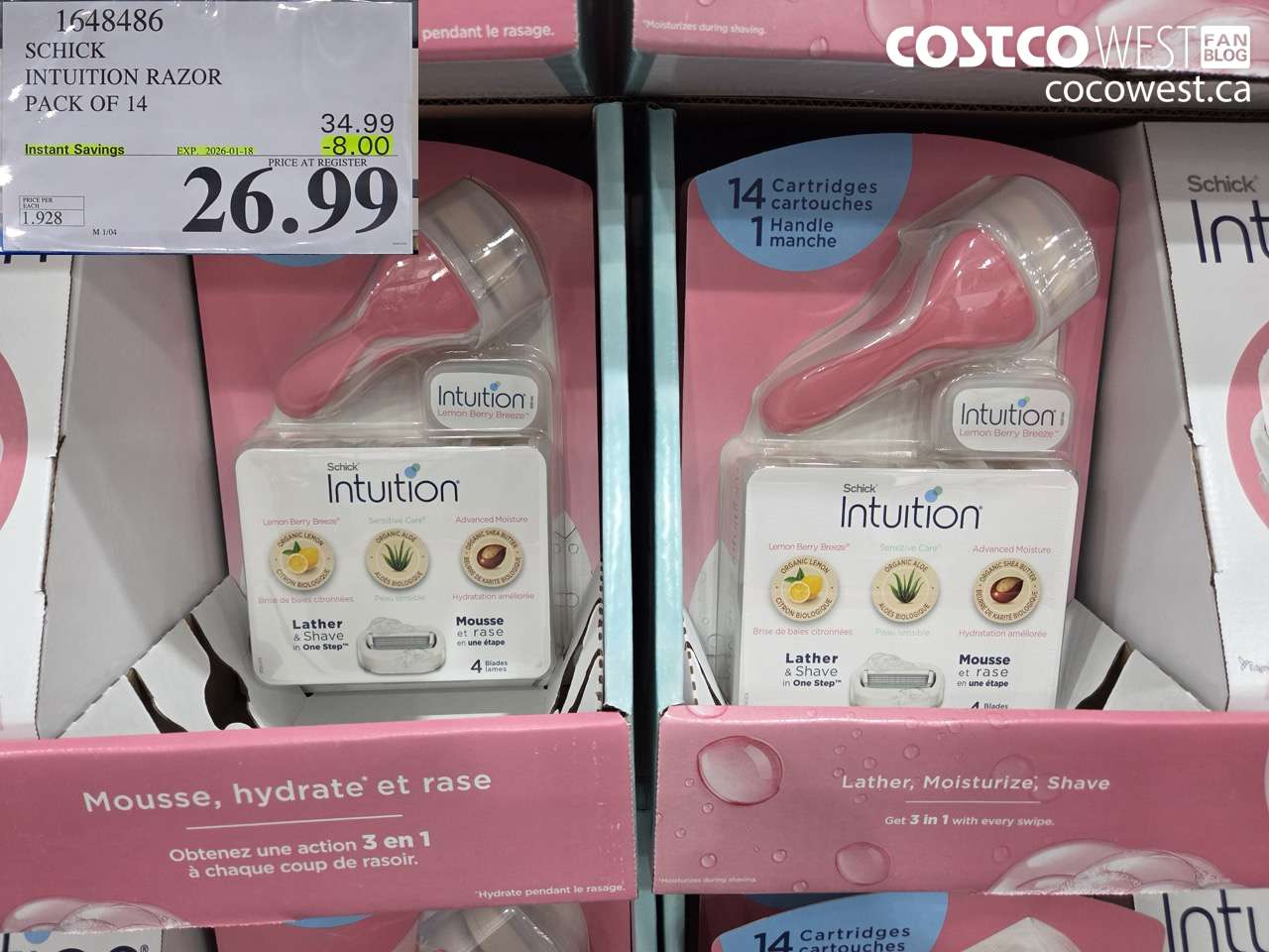 1648486 SCHICK INTUITION 14 CARTRIDGES + RAZOR ($8.00 INSTANT SAVINGS EXPIRES ON 2026-01-18) $26.99
