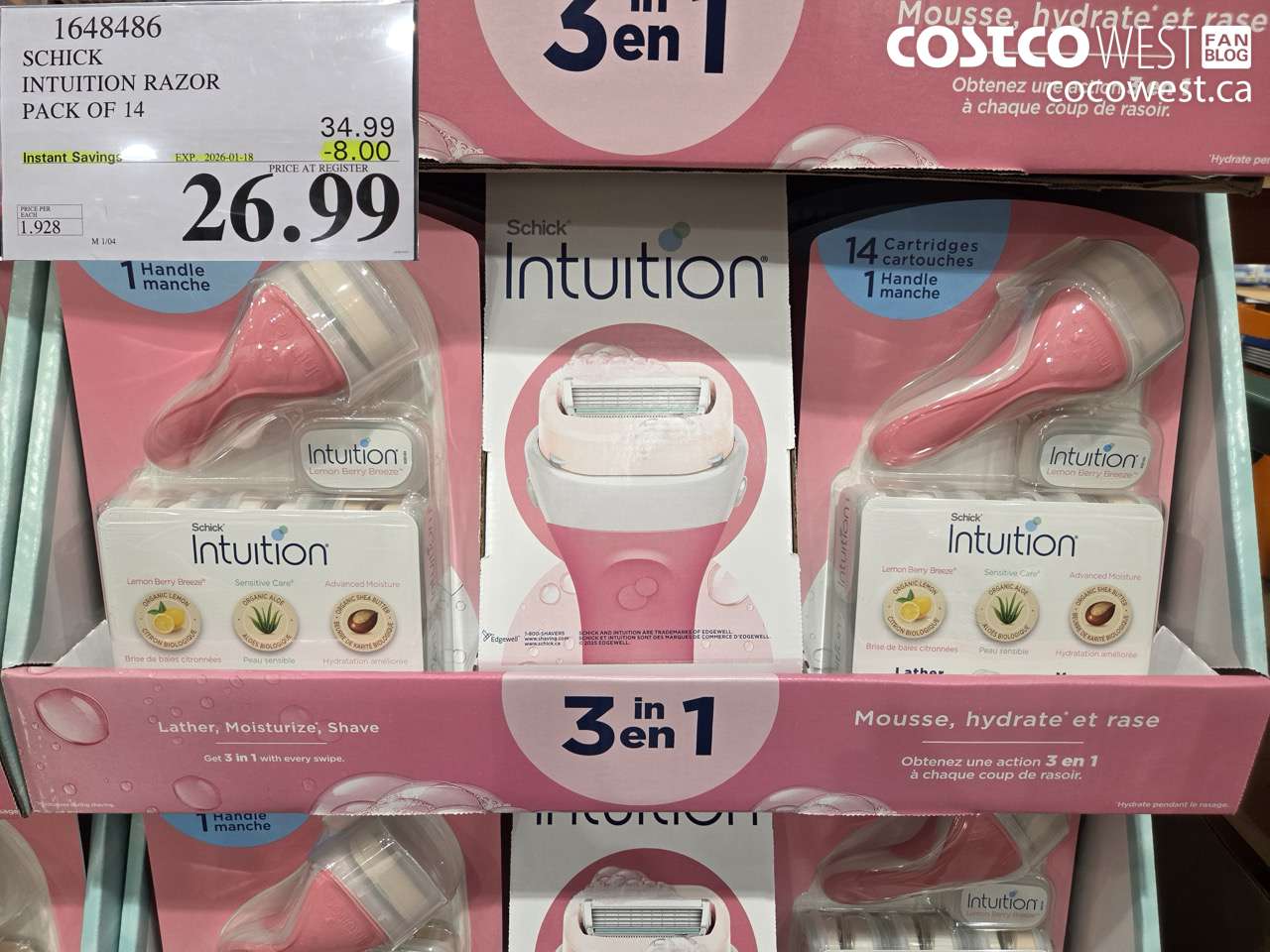 1648486 SCHICK INTUITION 14 CARTRIDGES + RAZOR ($8.00 INSTANT SAVINGS EXPIRES ON 2026-01-18) $26.99