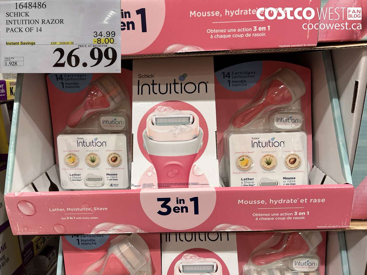 1648486 SCHICK INTUITION 14 CARTRIDGES + RAZOR ($8.00 INSTANT SAVINGS EXPIRES ON 2026-01-18) $26.99