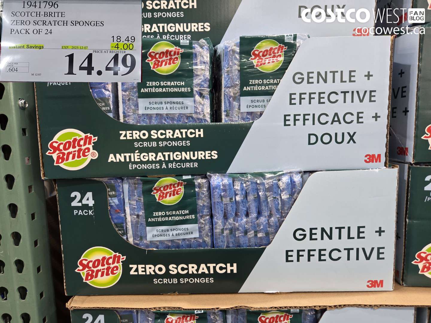 1941796 SCOTCH-BRITE ZERO SCRATCH SPONGES PACK OF 24 ($4.00 INSTANT SAVINGS EXPIRES ON 2025-12-07) $14.49