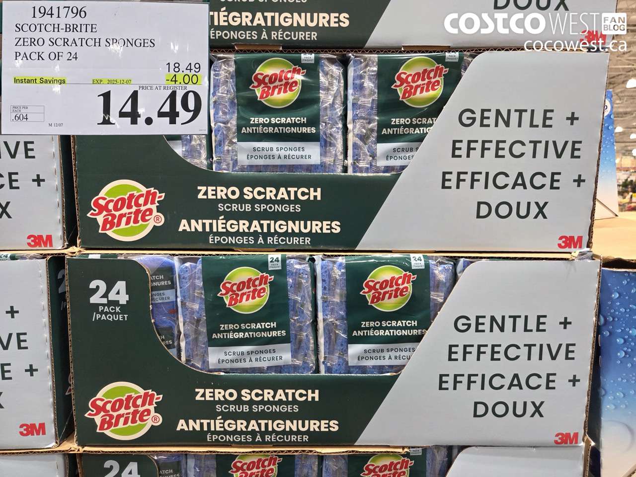 1941796 SCOTCH-BRITE ZERO SCRATCH SPONGES PACK OF 24 ($4.00 INSTANT SAVINGS EXPIRES ON 2025-12-07) $14.49