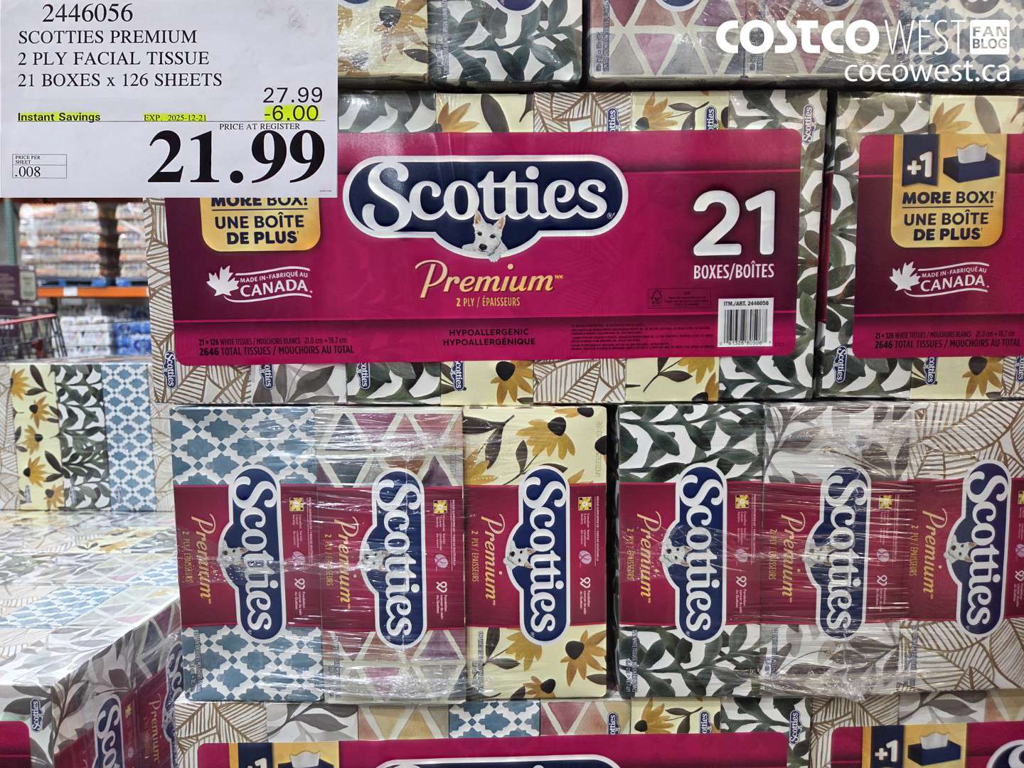 2446056 SCOTTIES PREMIUM 2 PLY FACIAL TISSUE 21 BOXES X 126 SHEETS ($6.00 INSTANT SAVINGS EXPIRES ON 2025-12-21) $21.99