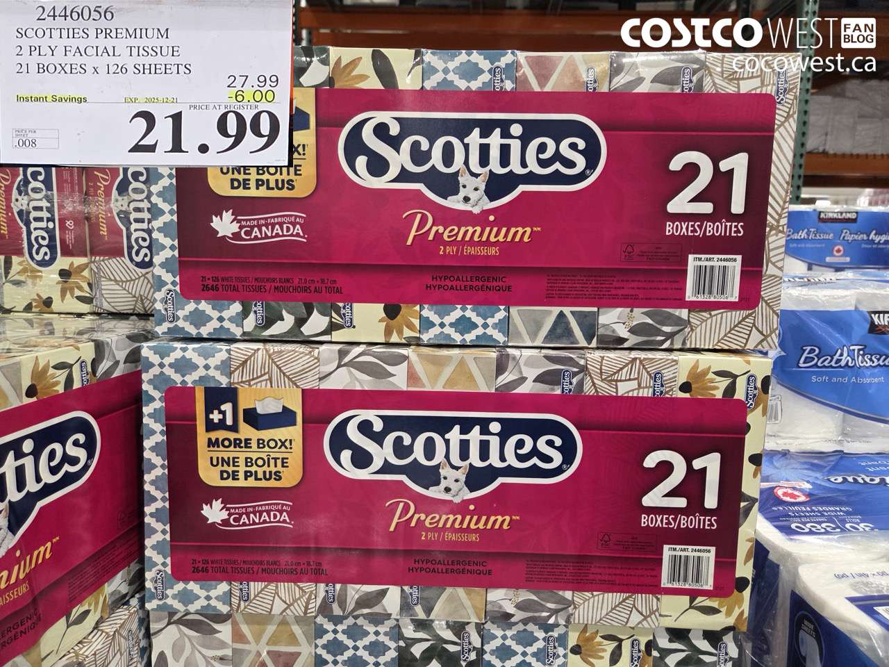 2446056 SCOTTIES PREMIUM 2 PLY FACIAL TISSUE 21 BOXES X 126 SHEETS ($6.00 INSTANT SAVINGS EXPIRES ON 2025-12-21) $21.99
