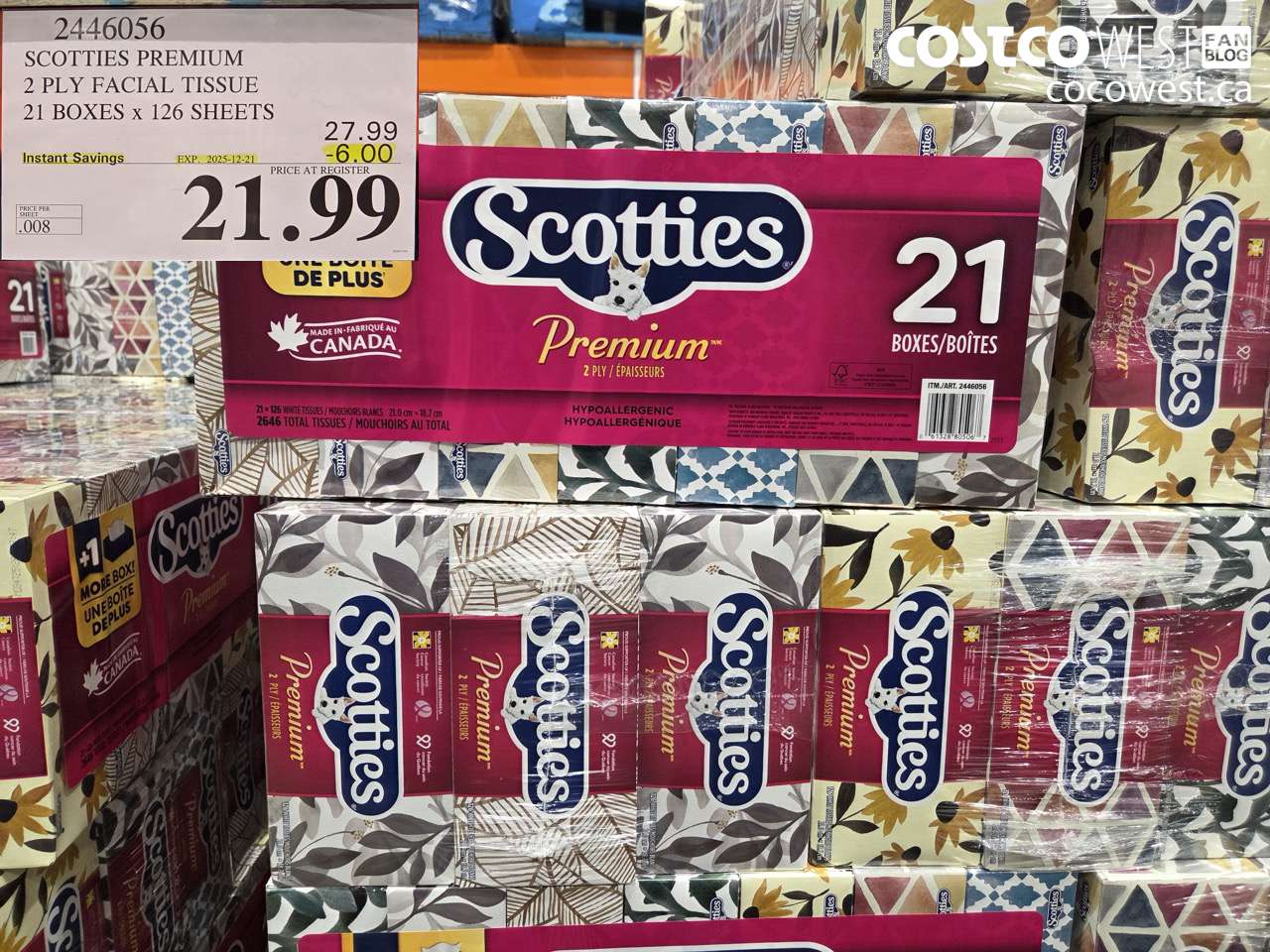 2446056 SCOTTIES PREMIUM 2 PLY FACIAL TISSUE 21 BOXES X 126 SHEETS ($6.00 INSTANT SAVINGS EXPIRES ON 2025-12-21) $21.99