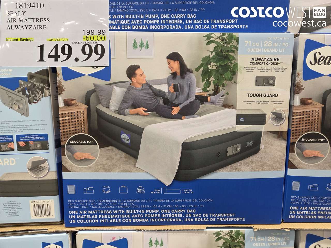 1819410 SEALY AIR MATTRESS ALWAYZAIRE ($50.00 INSTANT SAVINGS EXPIRES ON 2025-12-14) $149.99