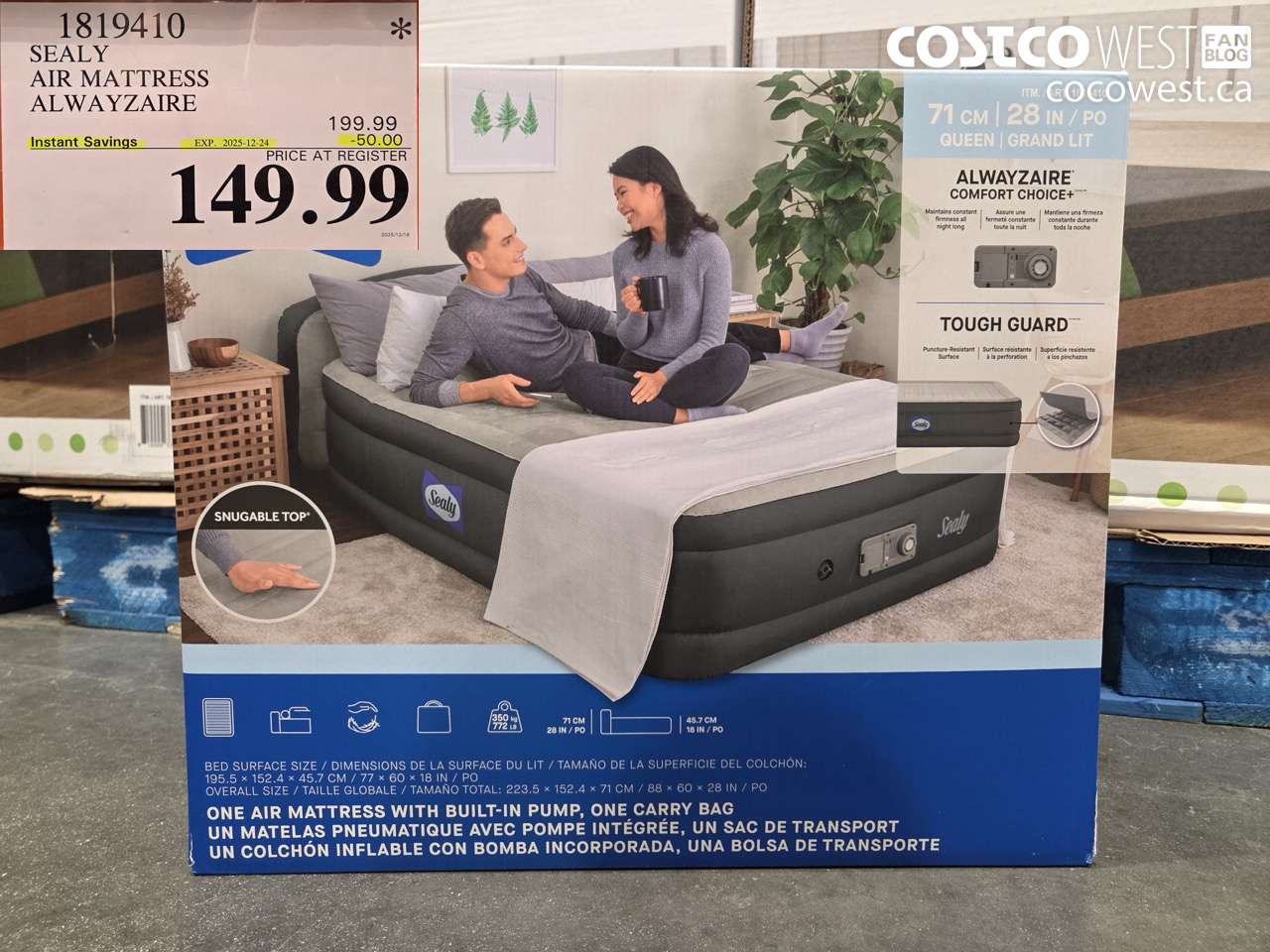 1819410 SEALY AIR MATTRESS ALWAYZAIRE ($50.00 INSTANT SAVINGS EXPIRES ON 2025-12-24) $149.99