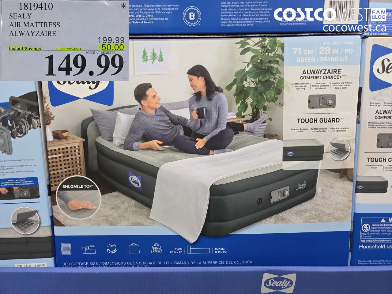 1819410 SEALY AIR MATTRESS ALWAYZAIRE ($50.00 INSTANT SAVINGS EXPIRES ON 2025-12-24) $149.99