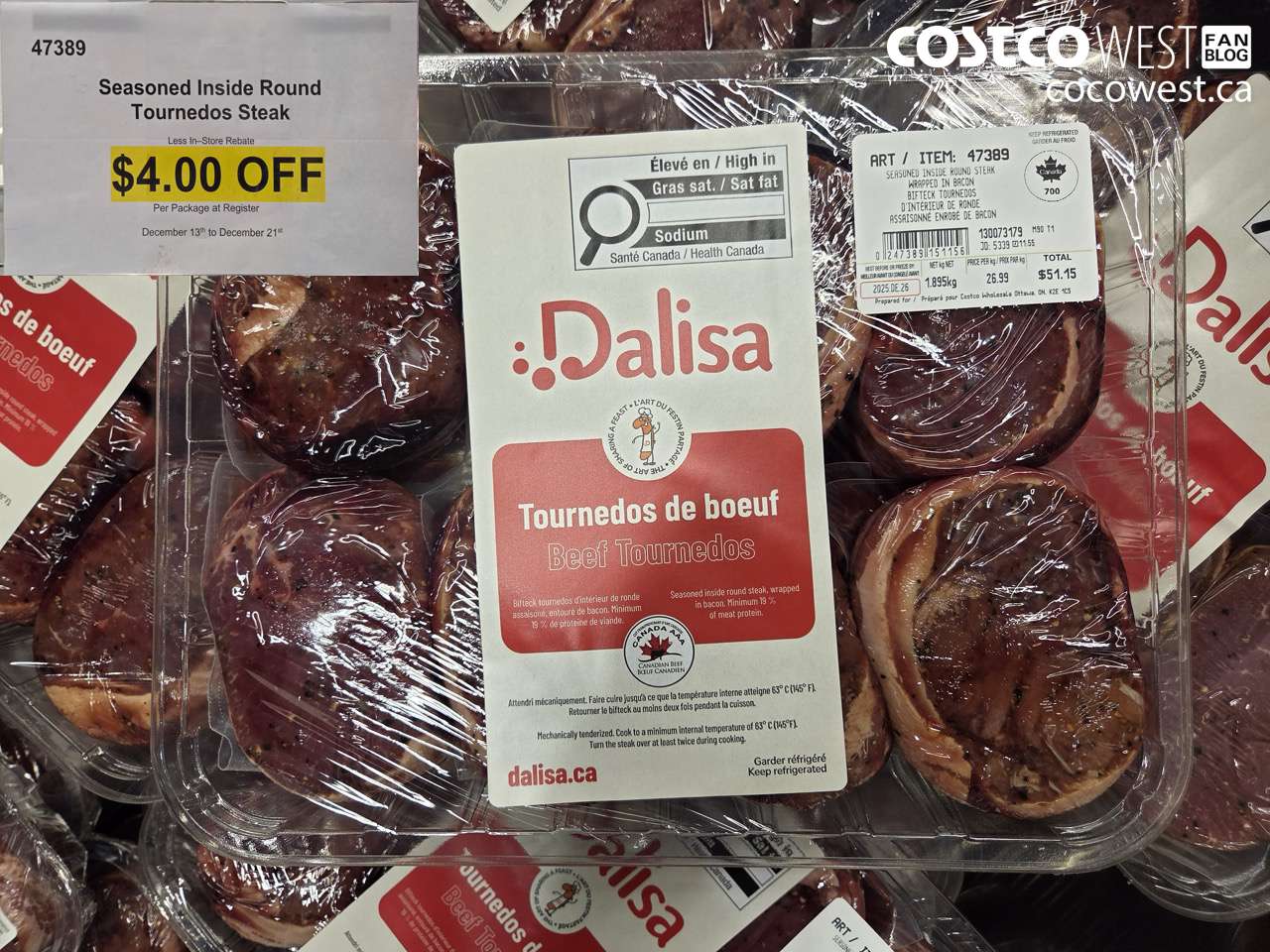 47389 SEASONED INSIDE ROUND TOURNEDOS STEAK ($4.00 INSTANT SAVINGS EXPIRES ON 2025-12-21)