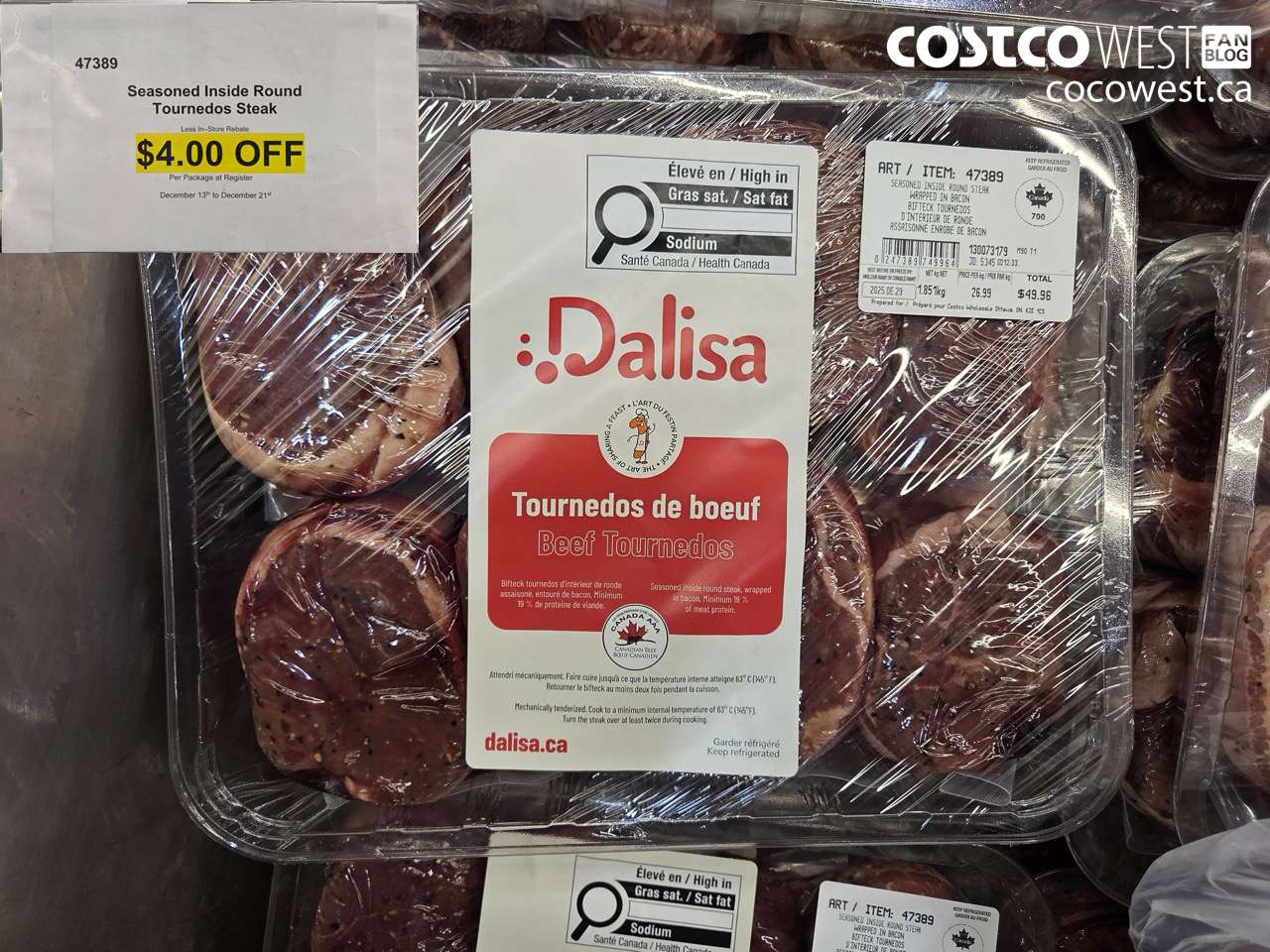 47389 SEASONED INSIDE ROUND TOURNEDOS STEAK ($4.00 INSTANT SAVINGS EXPIRES ON 2025-12-21)