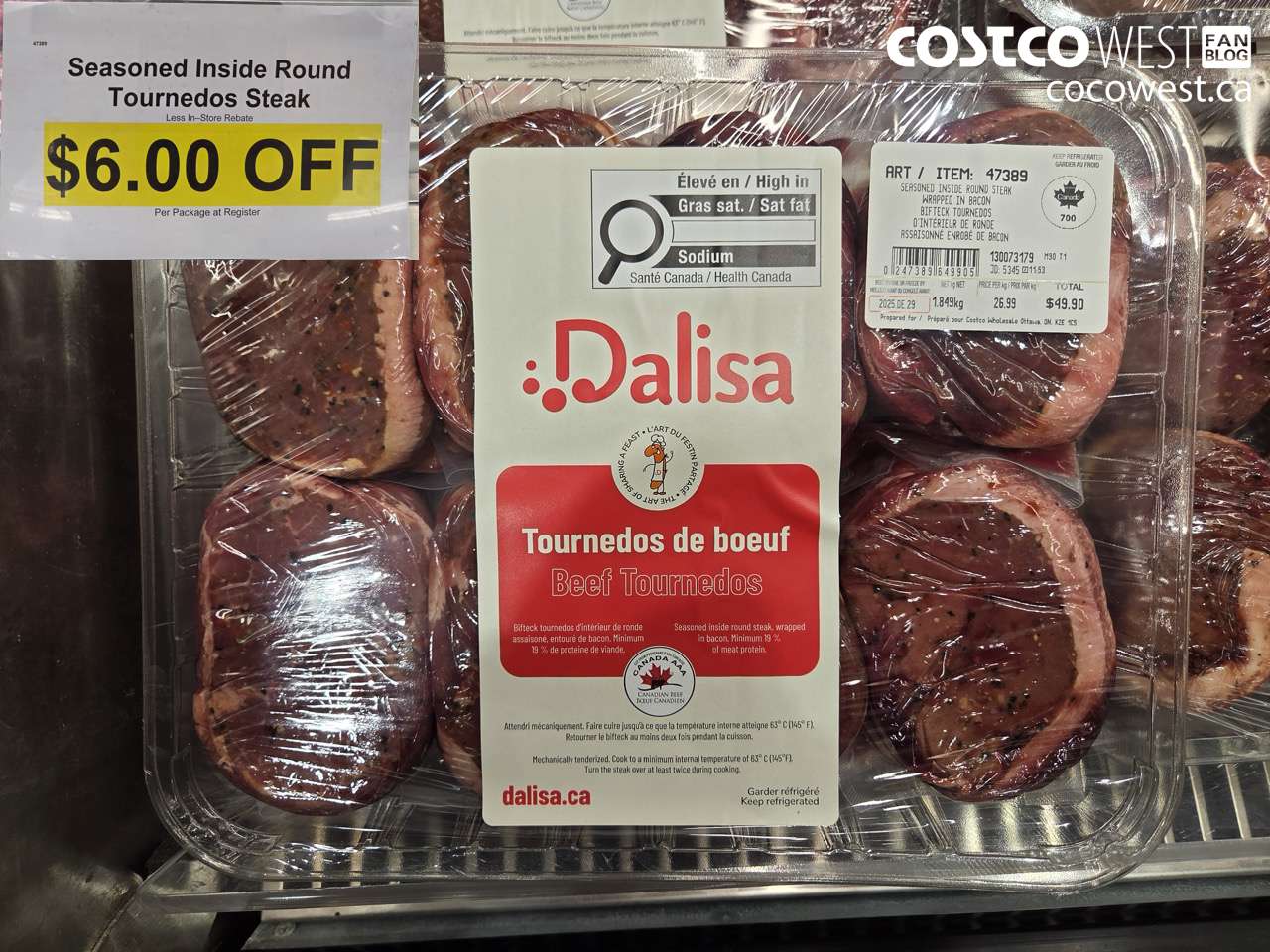 47389 SEASONED INSIDE ROUND TOURNEDOS STEAK ($6.00 INSTANT SAVINGS)