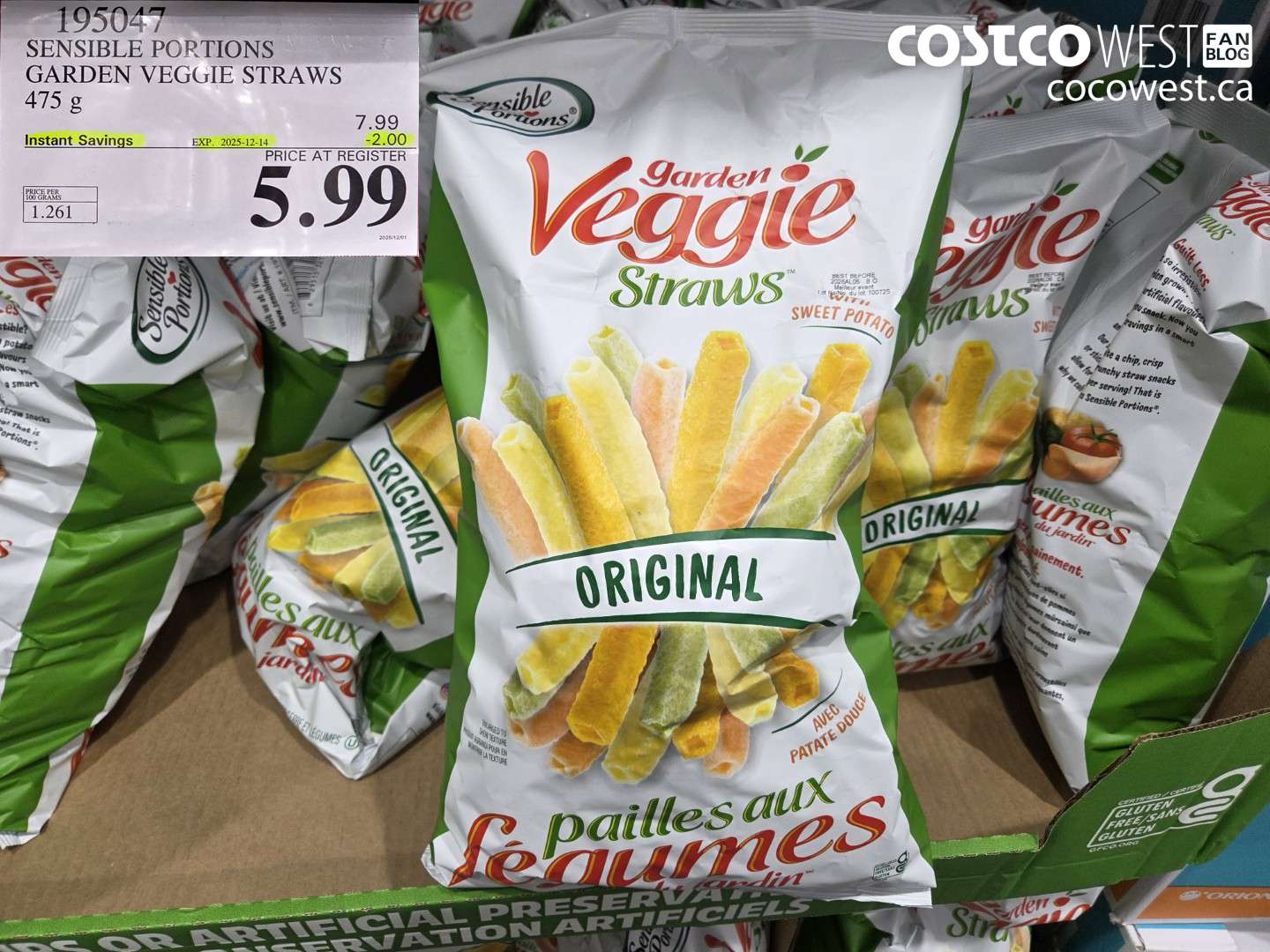 195047 SENSIBLE PORTIONS GARDEN VEGGIE STRAWS 475 g ($2.00 INSTANT SAVINGS EXPIRES ON 2025-12-14) $5.99