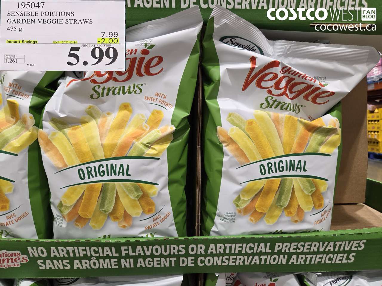 195047 SENSIBLE PORTIONS GARDEN VEGGIE STRAWS 475 g ($2.00 INSTANT SAVINGS EXPIRES ON 2025-12-14) $5.99