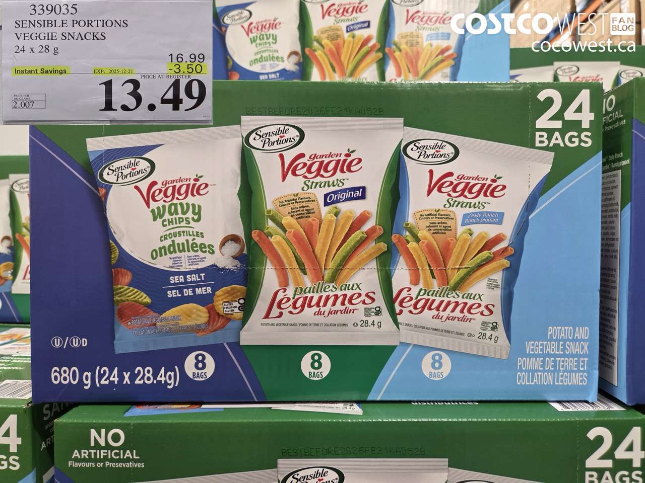 339035 SENSIBLE PORTIONS VEGGIE SNACKS 24 x 28 g ($3.50 INSTANT SAVINGS EXPIRES ON 2025-12-21) $13.49