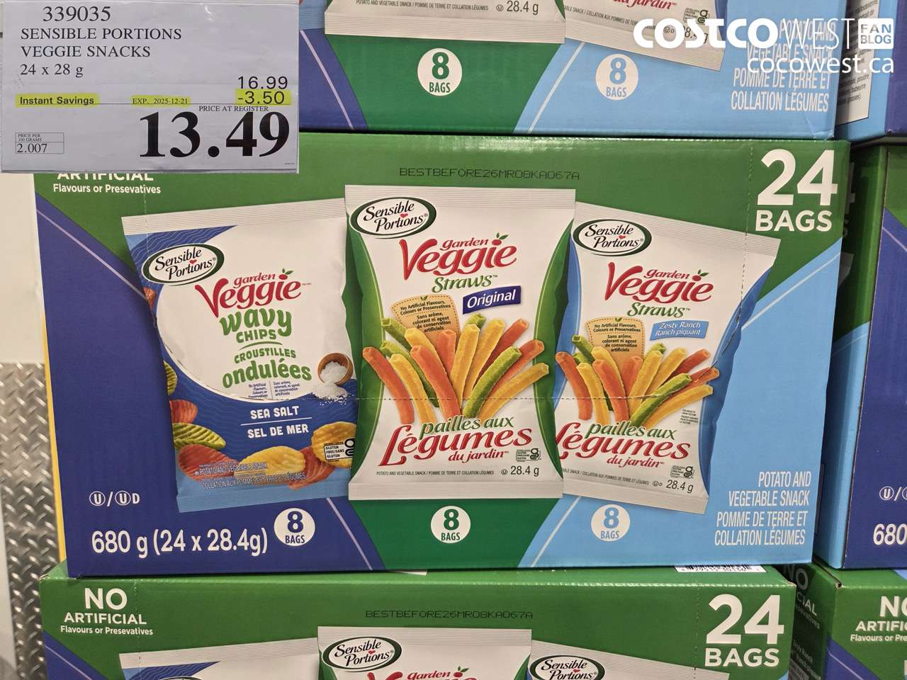 339035 SENSIBLE PORTIONS VEGGIE SNACKS 24 x 28 g ($3.50 INSTANT SAVINGS EXPIRES ON 2025-12-21) $13.49