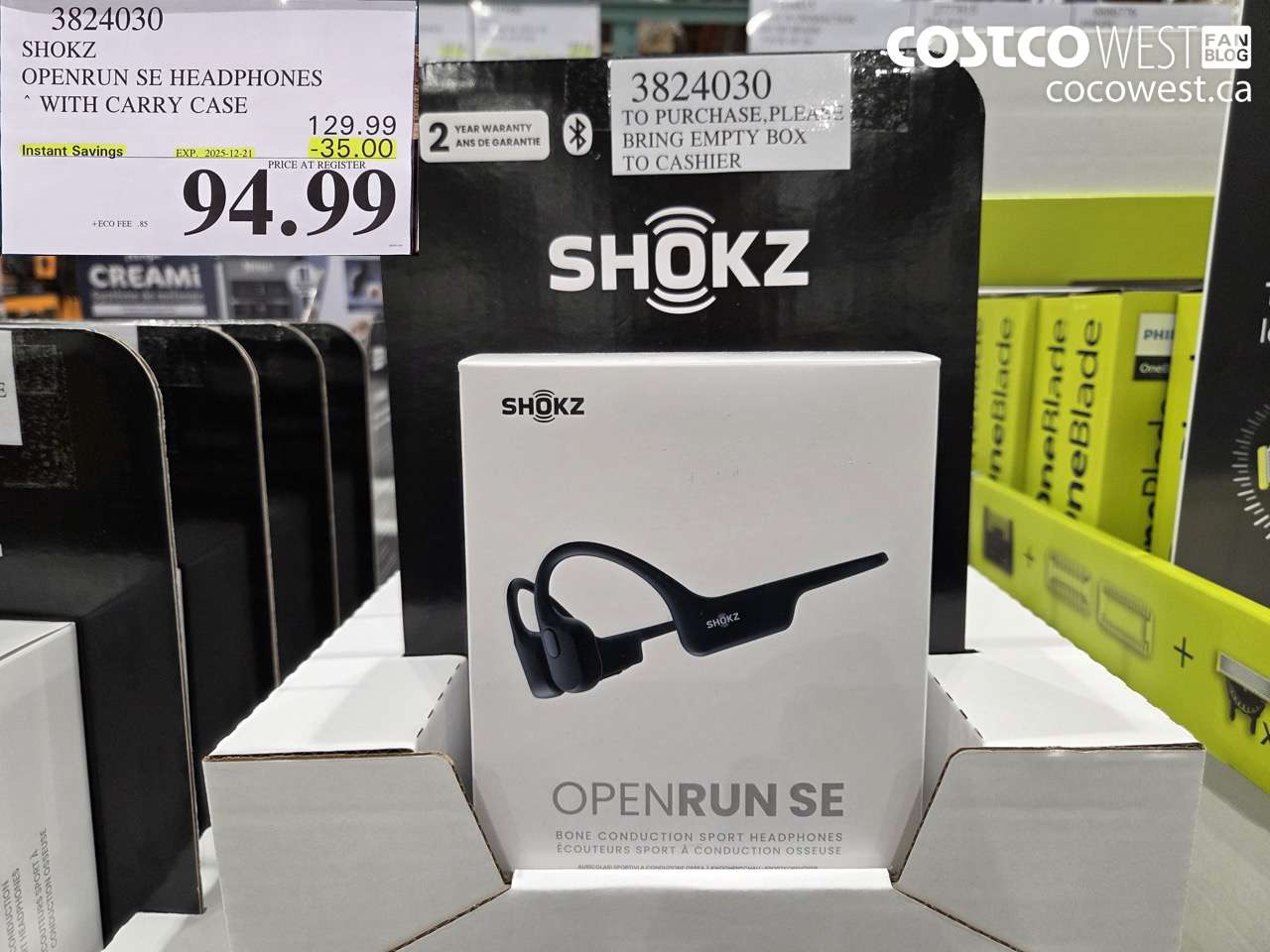 3824030 SHOKZ OPENRUN SE HEADPHONES WITH CARRY CASE ($35.00 INSTANT SAVINGS EXPIRES ON 2025-12-21) $94.99