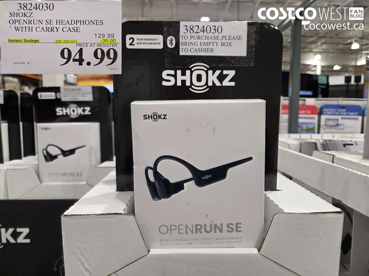3824030 SHOKZ OPENRUN SE HEADPHONES WITH CARRY CASE ($35.00 INSTANT SAVINGS EXPIRES ON 2025-12-21) $94.99