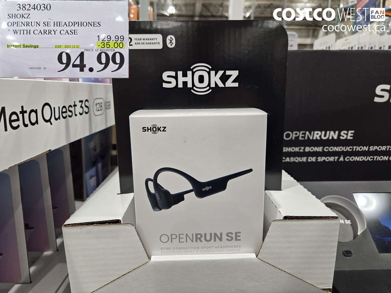 3824030 SHOKZ OPENRUN SE HEADPHONES WITH CARRY CASE ($35.00 INSTANT SAVINGS EXPIRES ON 2025-12-21) $94.99