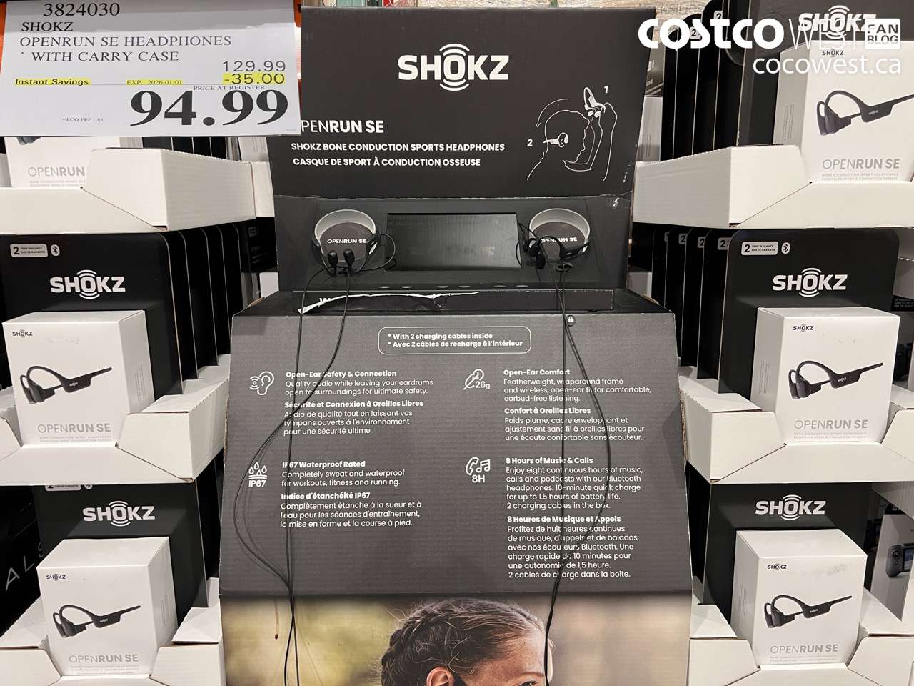 3824030 SHOKZ OPENRUN SE HEADPHONES WITH CARRY CASE ($35.00 INSTANT SAVINGS EXPIRES ON 2026-01-01) $94.99