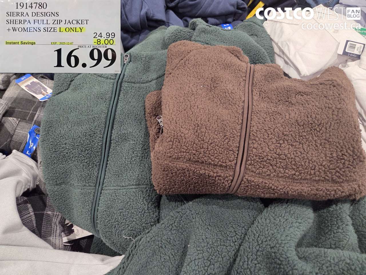 1914780 SIERRA DESIGNS SHERPA FULL ZIP JACKET WOMENS SIZES L ONLY ($8.00 INSTANT SAVINGS EXPIRES ON 2025-12-07) $16.99