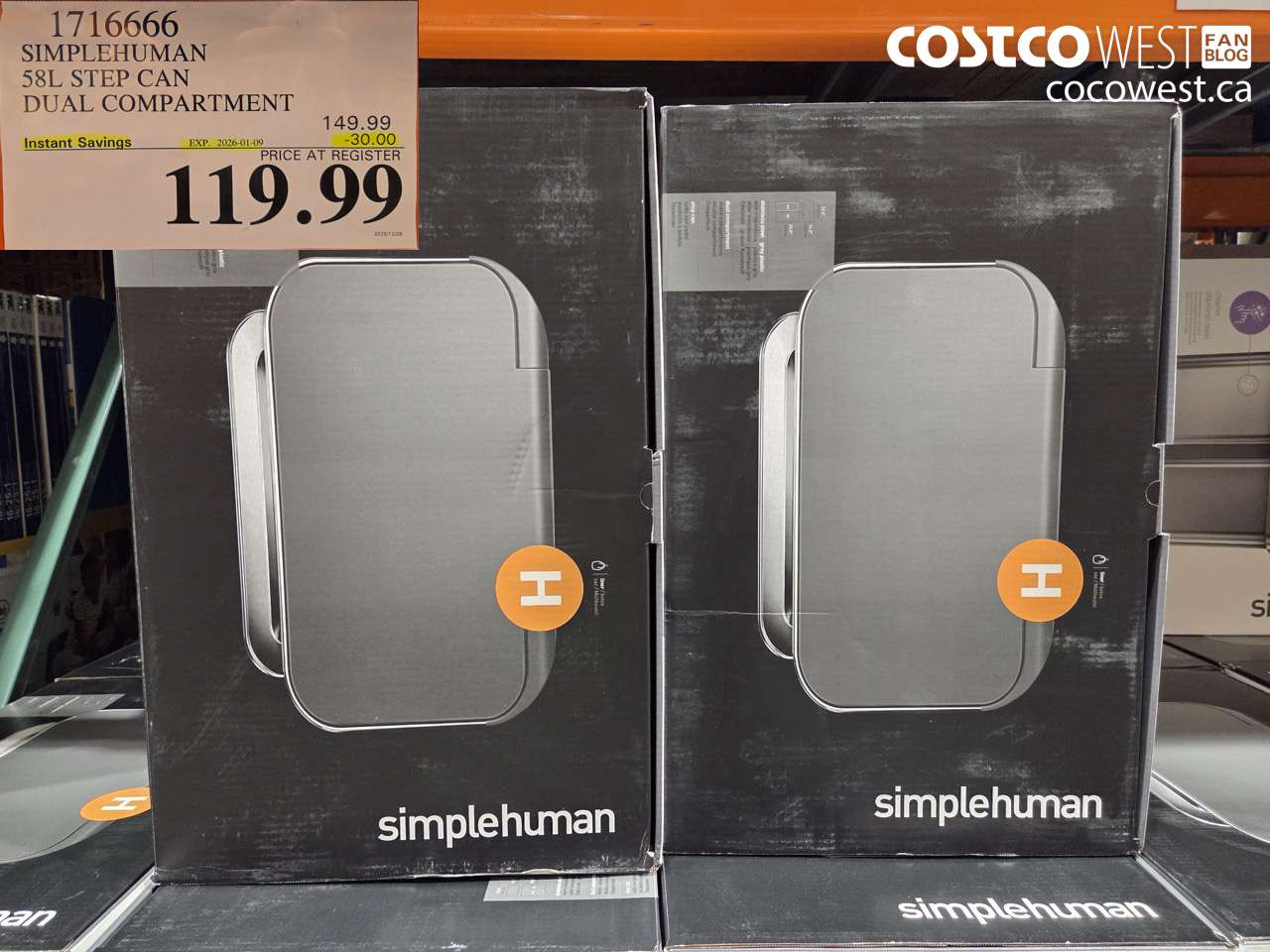 1716666 SIMPLEHUMAN 58L STEP CAN DUAL COMPARTMENT ($30.00 INSTANT SAVINGS EXPIRES ON 2026-01-09) $119.99
