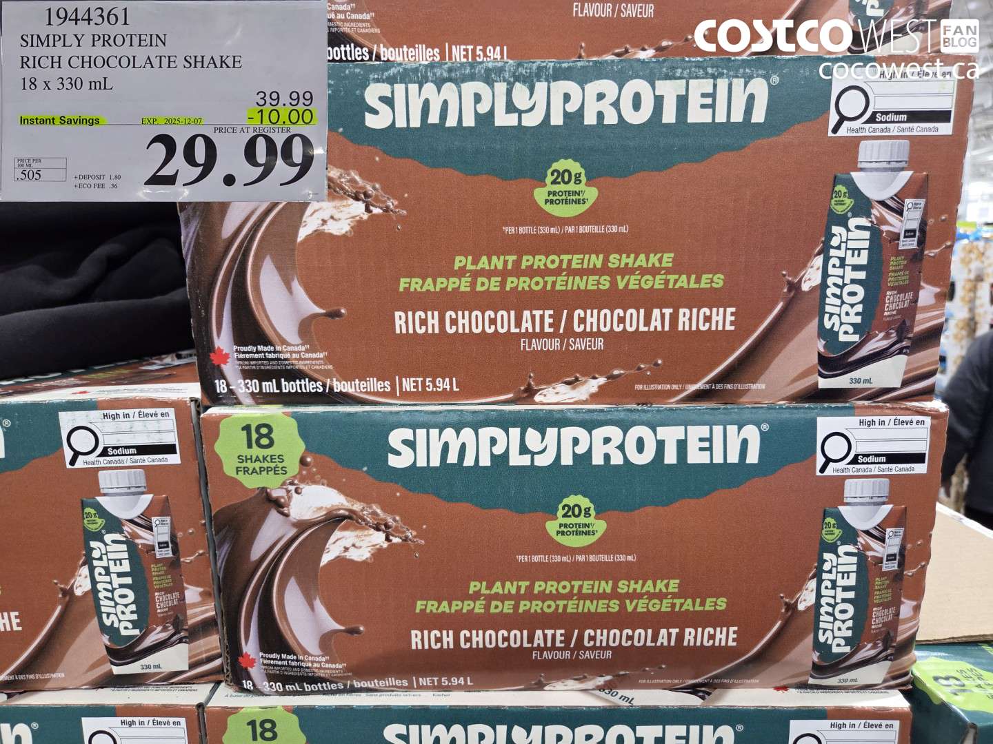 1944361 SIMPLY PROTEIN RICH CHOCOLATE SHAKE 18 X 330 ML ($10.00 INSTANT SAVINGS EXPIRES ON 2025-12-07) $29.99