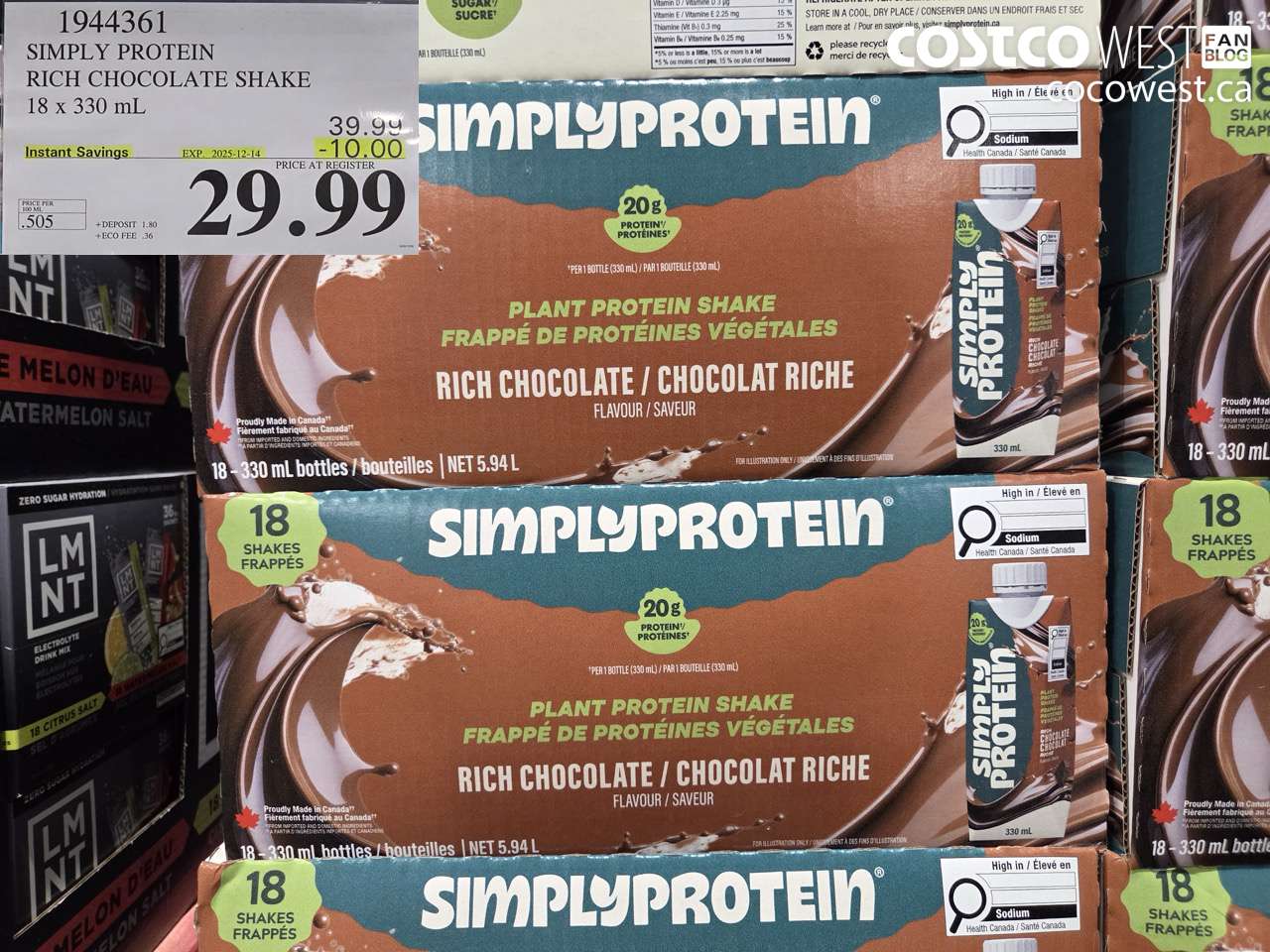 1944361 SIMPLY PROTEIN RICH CHOCOLATE SHAKE 18 X 330 ML ($10.00 INSTANT SAVINGS EXPIRES ON 2025-12-14) $29.99