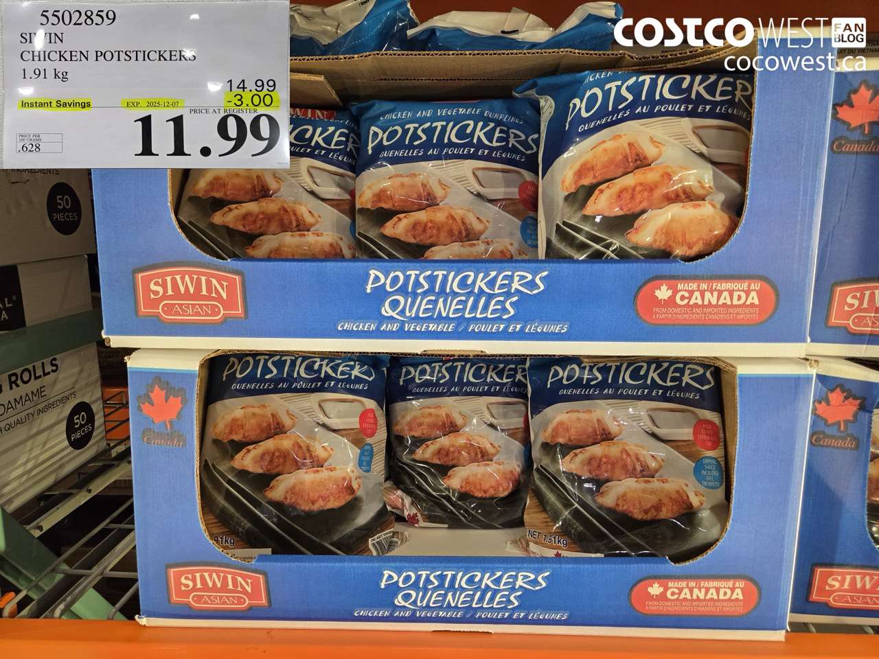 5502859 SIWIN CHICKEN POTSTICKERS 1.91 kg ($3.00 INSTANT SAVINGS EXPIRES ON 2025-12-07) $11.99